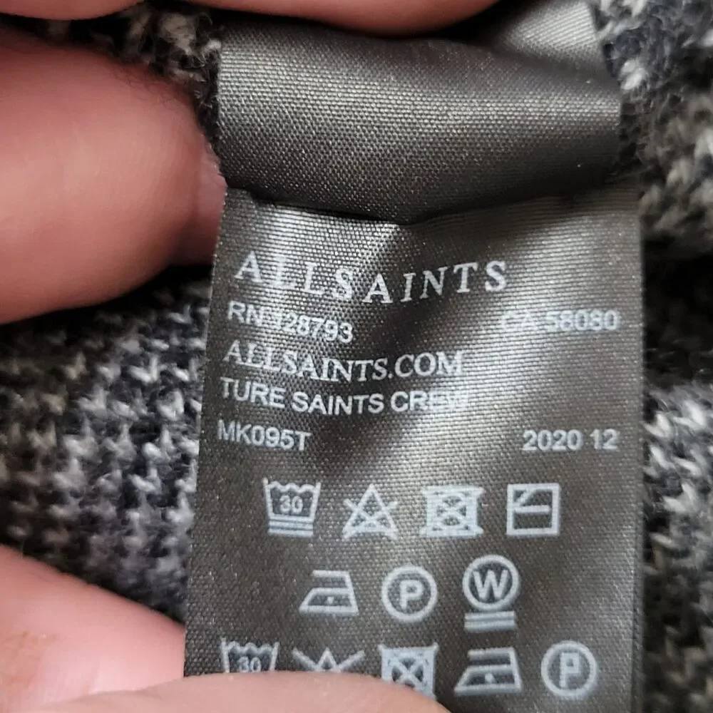 AllSaints Ture Saints Crew Jumper Sweater XL Distressed Zebra Knit Wool Alpaca